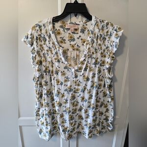 Philosophy Floral Flutter Sleeve  Blouse - White and Yellow Sz 2X